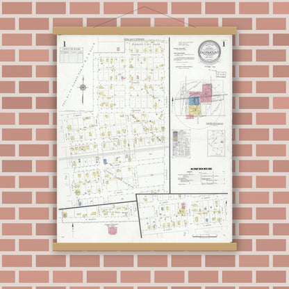 Old map wall art mockup — magnetic wood frame on brick wall — Sanborn Fire Insurance Map from Fairmount, Vermilion County, Illinois (1933) - Complete Map Set