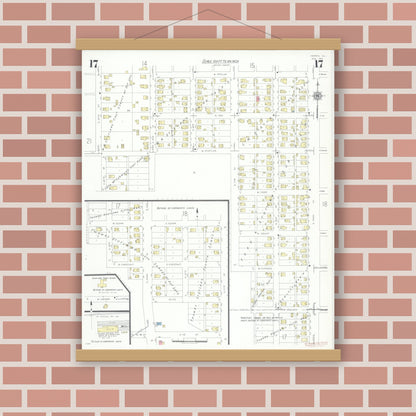 Old map wall art mockup — magnetic wood frame on brick wall — Sanborn Fire Insurance Map from Herrin, Williamson County, Illinois (1941), Sheet #0017