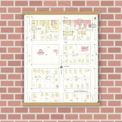 Old map wall art mockup — magnetic wood frame on brick wall — Sanborn Fire Insurance Map from Osage, Mitchell County, Iowa (1911), Sheet #0008