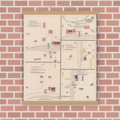 Old map wall art mockup — magnetic wood frame on brick wall — Sanborn Fire Insurance Map from Clinton, Vermillion County, Indiana (1921), Sheet #0021