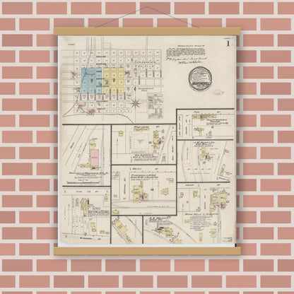 Old map wall art mockup — magnetic wood frame on brick wall — Sanborn Fire Insurance Map from Martinsville, Morgan County, Indiana (1888) - Complete Map Set