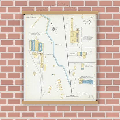 Old map wall art mockup — magnetic wood frame on brick wall — Sanborn Fire Insurance Map from Lakeside, Ottawa County, Ohio (1905), Sheet #0004