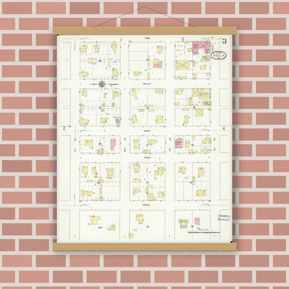 Old map wall art mockup — magnetic wood frame on brick wall — Sanborn Fire Insurance Map from Rolla, Phelps County, Missouri (1910), Sheet #0003