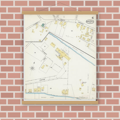 Old map wall art mockup — magnetic wood frame on brick wall — Sanborn Fire Insurance Map from Nantucket, Nantucket County, Massachusetts (1892), Sheet #0004