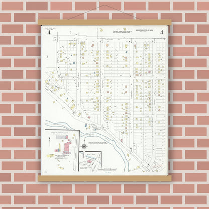 Old map wall art mockup — magnetic wood frame on brick wall — Sanborn Fire Insurance Map from Flat Rock, Wayne County, Michigan (1941), Sheet #0004