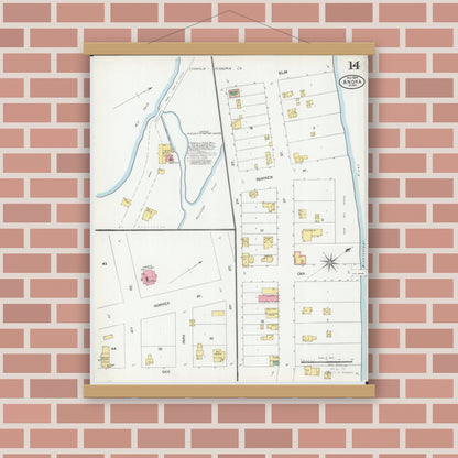 Old map wall art mockup — magnetic wood frame on brick wall — Sanborn Fire Insurance Map from Anoka, Anoka County, Minnesota (1904), Sheet #0014