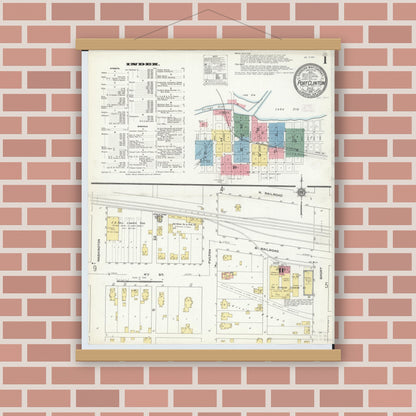 Old map wall art mockup — magnetic wood frame on brick wall — Sanborn Fire Insurance Map from Port Clinton, Ottawa County, Ohio (1910) - Complete Map Set