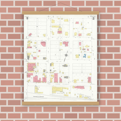 Old map wall art mockup — magnetic wood frame on brick wall — Sanborn Fire Insurance Map from Alpine, Brewster County, Texas (1933), Sheet #0003