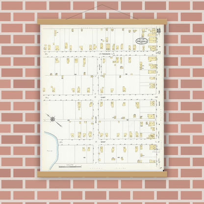 Old map wall art mockup — magnetic wood frame on brick wall — Sanborn Fire Insurance Map from Archbald, Lackawanna County, Pennsylvania (1912), Sheet #0011