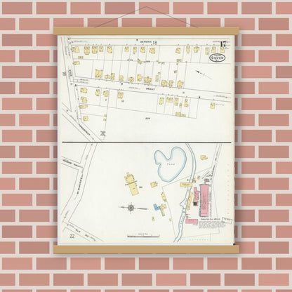Old map wall art mockup — magnetic wood frame on brick wall — Sanborn Fire Insurance Map from Dover, Morris County, New Jersey (1916), Sheet #0017
