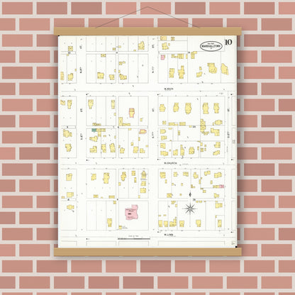 Old map wall art mockup — magnetic wood frame on brick wall — Sanborn Fire Insurance Map from Marshalltown, Marshall County, Iowa (1901), Sheet #0010