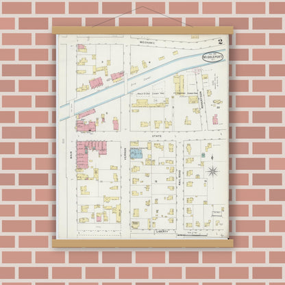 Old map wall art mockup — magnetic wood frame on brick wall — Sanborn Fire Insurance Map from Middleport, Niagara County, New York (1894), Sheet #0002