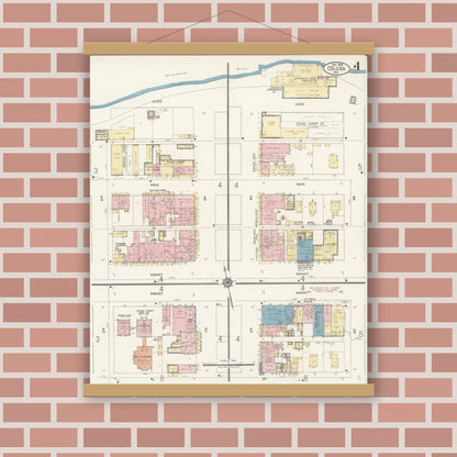 Old map wall art mockup — magnetic wood frame on brick wall — Sanborn Fire Insurance Map from Colusa, Colusa County, California (1918), Sheet #0004