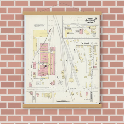 Old map wall art mockup — magnetic wood frame on brick wall — Sanborn Fire Insurance Map from Waynesboro, Franklin County, Pennsylvania (1891), Sheet #0006