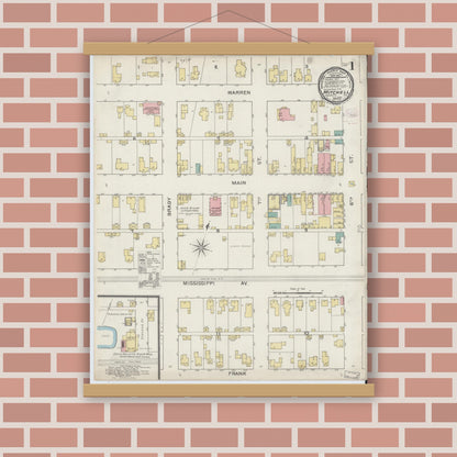 Old map wall art mockup — magnetic wood frame on brick wall — Sanborn Fire Insurance Map from Mitchell, Lawrence County, Indiana (1894) - Complete Map Set