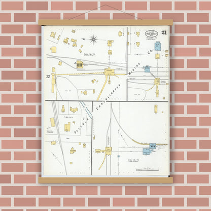 Old map wall art mockup — magnetic wood frame on brick wall — Sanborn Fire Insurance Map from Red Jacket, Houghton County, Michigan (1900), Sheet #0021