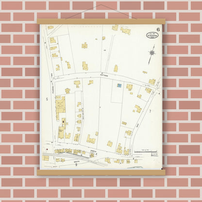 Old map wall art mockup — magnetic wood frame on brick wall — Sanborn Fire Insurance Map from Hingham, Plymouth County, Massachusetts (1911), Sheet #0006