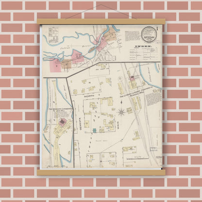 Old map wall art mockup — magnetic wood frame on brick wall — Sanborn Fire Insurance Map from Necedah, Juneau County, Wisconsin (1885) - Complete Map Set