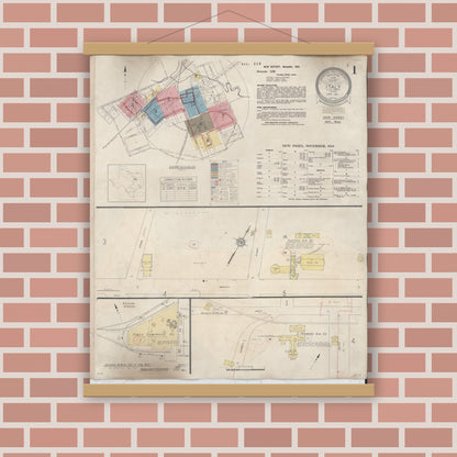 Old map wall art mockup — magnetic wood frame on brick wall — Sanborn Fire Insurance Map from Italy, Ellis County, Texas (1944) - Complete Map Set