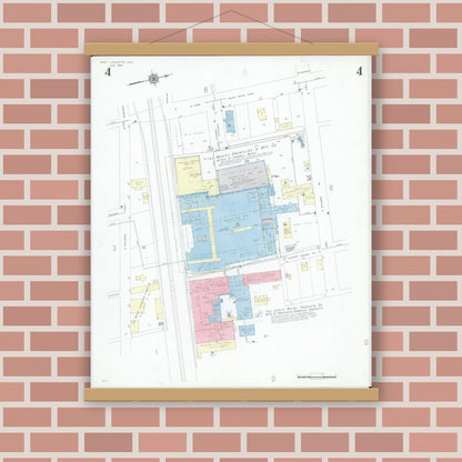 Old map wall art mockup — magnetic wood frame on brick wall — Sanborn Fire Insurance Map from West Lafayette, Coshocton County, Ohio (1946), Sheet #0004