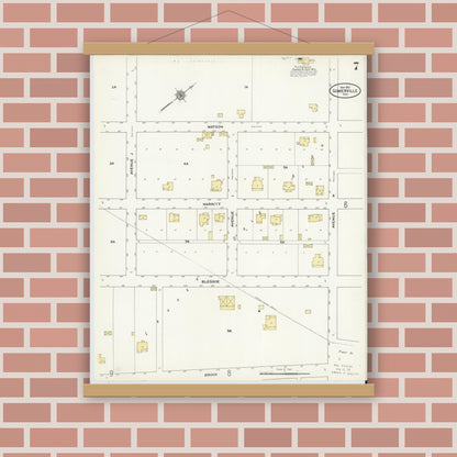 Old map wall art mockup — magnetic wood frame on brick wall — Sanborn Fire Insurance Map from Somerville, Burleson County, Texas (1910), Sheet #0007