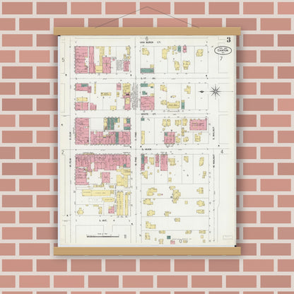 Old map wall art mockup — magnetic wood frame on brick wall — Sanborn Fire Insurance Map from Canton, Fulton County, Illinois (1902), Sheet #0003