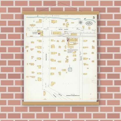 Old map wall art mockup — magnetic wood frame on brick wall — Sanborn Fire Insurance Map from Greene, Chenango County, New York (1908), Sheet #0005