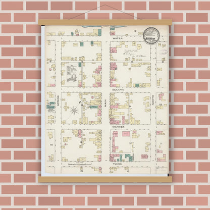 Old map wall art mockup — magnetic wood frame on brick wall — Sanborn Fire Insurance Map from Batavia, Clermont County, Ohio (1885), Sheet #0001