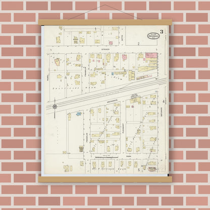 Old map wall art mockup — magnetic wood frame on brick wall — Sanborn Fire Insurance Map from Archbold, Fulton County, Ohio (1914), Sheet #0003