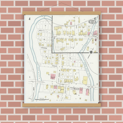 Old map wall art mockup — magnetic wood frame on brick wall — Sanborn Fire Insurance Map from Salineville, Columbiana County, Ohio (1924), Sheet #0004