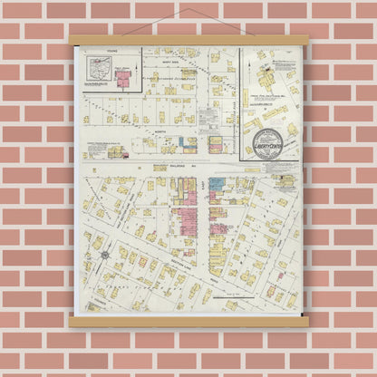 Old map wall art mockup — magnetic wood frame on brick wall — Sanborn Fire Insurance Map from Liberty Center, Henry County, Ohio (1913), Sheet #0001