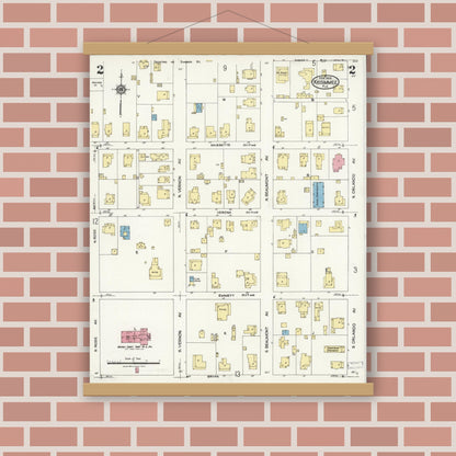 Old map wall art mockup — magnetic wood frame on brick wall — Sanborn Fire Insurance Map from Kissimmee, Osceola County, Florida (1926), Sheet #0002