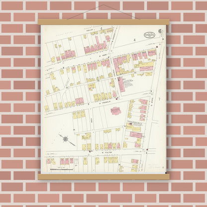 Old map wall art mockup — magnetic wood frame on brick wall — Sanborn Fire Insurance Map from Ephrata, Lancaster County, Pennsylvania (1912), Sheet #0006