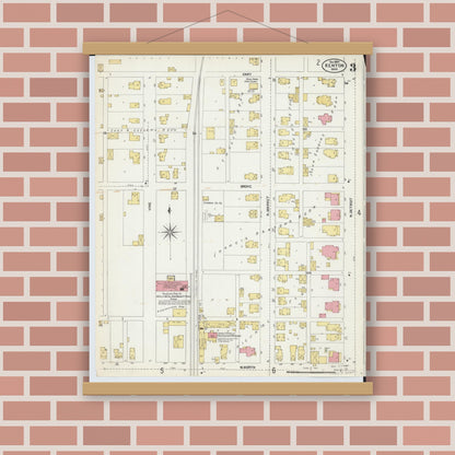 Old map wall art mockup — magnetic wood frame on brick wall — Sanborn Fire Insurance Map from Kenton, Hardin County, Ohio (1902), Sheet #0003