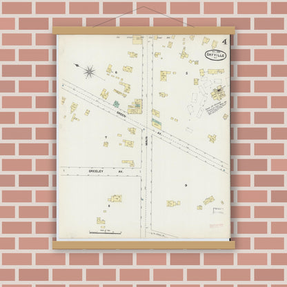 Old map wall art mockup — magnetic wood frame on brick wall — Sanborn Fire Insurance Map from Sayville, Suffolk County, New York (1890), Sheet #0004