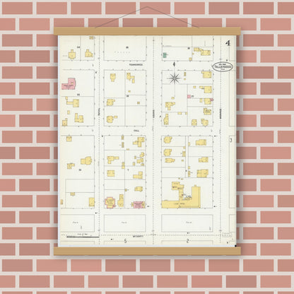 Old map wall art mockup — magnetic wood frame on brick wall — Sanborn Fire Insurance Map from Tallahassee, Leon County, Florida (1903), Sheet #0004
