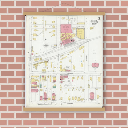 Old map wall art mockup — magnetic wood frame on brick wall — Sanborn Fire Insurance Map from Macomb, Mcdonough County, Illinois (1906), Sheet #0003