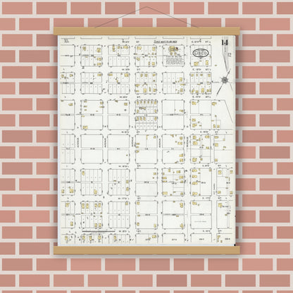 Old map wall art mockup — magnetic wood frame on brick wall — Sanborn Fire Insurance Map from Cisco, Eastland County, Texas (1920), Sheet #0014