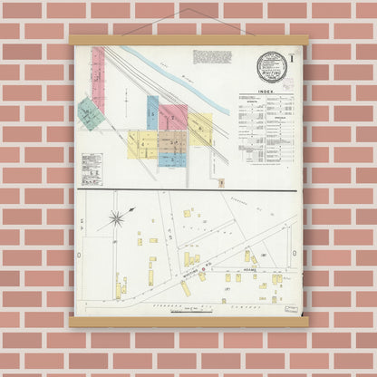 Old map wall art mockup — magnetic wood frame on brick wall — Sanborn Fire Insurance Map from Whiting, Lake County, Indiana (1901) - Complete Map Set