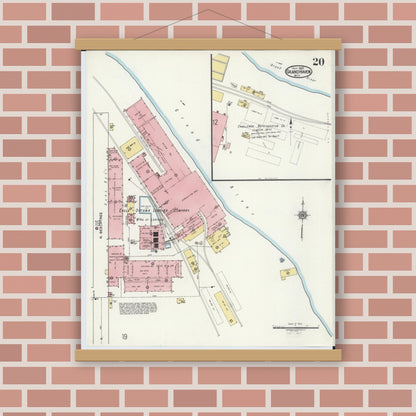 Old map wall art mockup — magnetic wood frame on brick wall — Sanborn Fire Insurance Map from Grand Haven, Ottawa County, Michigan (1920), Sheet #0020