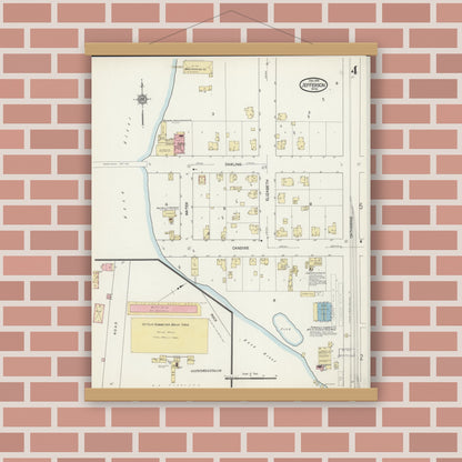 Old map wall art mockup — magnetic wood frame on brick wall — Sanborn Fire Insurance Map from Jefferson, Jefferson County, Wisconsin (1914), Sheet #0004