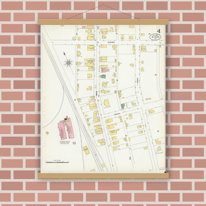 Old map wall art mockup — magnetic wood frame on brick wall — Sanborn Fire Insurance Map from Avoca, Luzerne County, Pennsylvania (1903), Sheet #0004