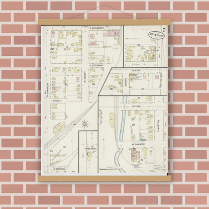 Old map wall art mockup — magnetic wood frame on brick wall — Sanborn Fire Insurance Map from Mount Vernon, Knox County, Ohio (1887), Sheet #0007