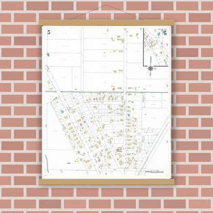Old map wall art mockup — magnetic wood frame on brick wall — Sanborn Fire Insurance Map from Weston, Wood County, Ohio (1948), Sheet #0005