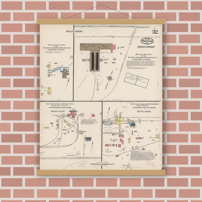 Old map wall art mockup — magnetic wood frame on brick wall — Sanborn Fire Insurance Map from Nanticoke, Luzerne County, Pennsylvania (1920), Sheet #0032
