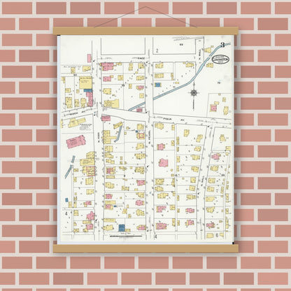 Old map wall art mockup — magnetic wood frame on brick wall — Sanborn Fire Insurance Map from Covington, Miami County, Ohio (1920), Sheet #0003