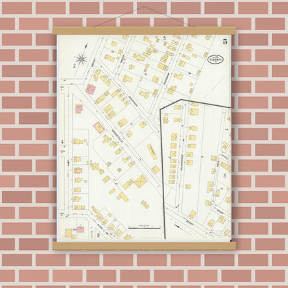 Old map wall art mockup — magnetic wood frame on brick wall — Sanborn Fire Insurance Map from Ridgway, Elk County, Pennsylvania (1904), Sheet #0005
