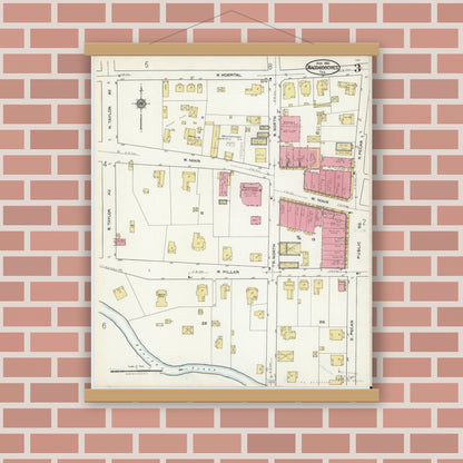 Old map wall art mockup — magnetic wood frame on brick wall — Sanborn Fire Insurance Map from Nacogdoches, Nacogdoches County, Texas (1921), Sheet #0003