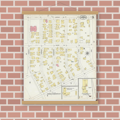 Old map wall art mockup — magnetic wood frame on brick wall — Sanborn Fire Insurance Map from Carbondale, Lackawanna County, Pennsylvania (1903), Sheet #0005