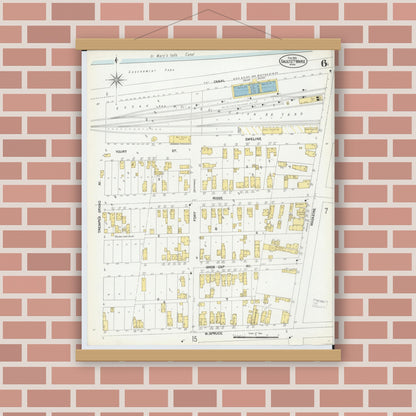 Old map wall art mockup — magnetic wood frame on brick wall — Sanborn Fire Insurance Map from Sault Sainte Marie, Chippewa County, Michigan (1902), Sheet #0006